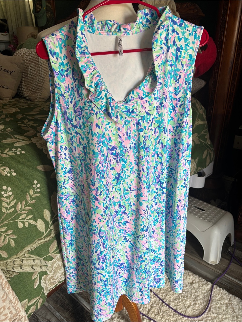 Lulu-B Pastel Floral Ruffle V-Neck Tank Top - Blue, Pink, Mint